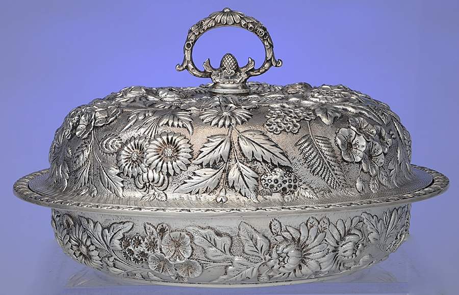 Repousse-Full Chased-Hand Chased Round Covered Vegetable Bowl by Kirk Stieff-1