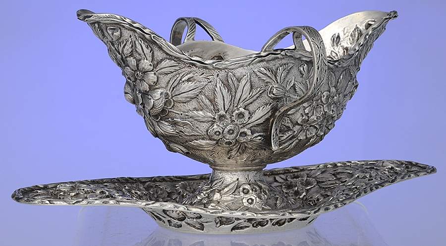 Repousse-Full Chased-Hand Chased Sauce Boat & Underplate by Kirk Stieff-1