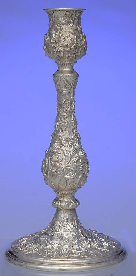 Repousse-Full Chased-Hand Chased Weighted Candlestick by Kirk Stieff-1