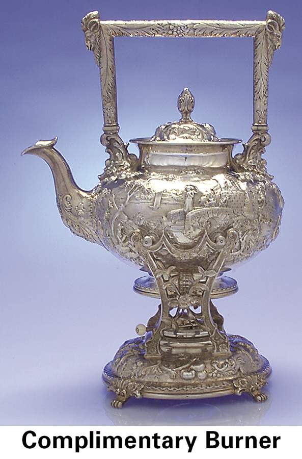 Repousse-Ram's Head, Full Chse (S K & Son) Kettle, Stand & Burner by Kirk Stieff-1