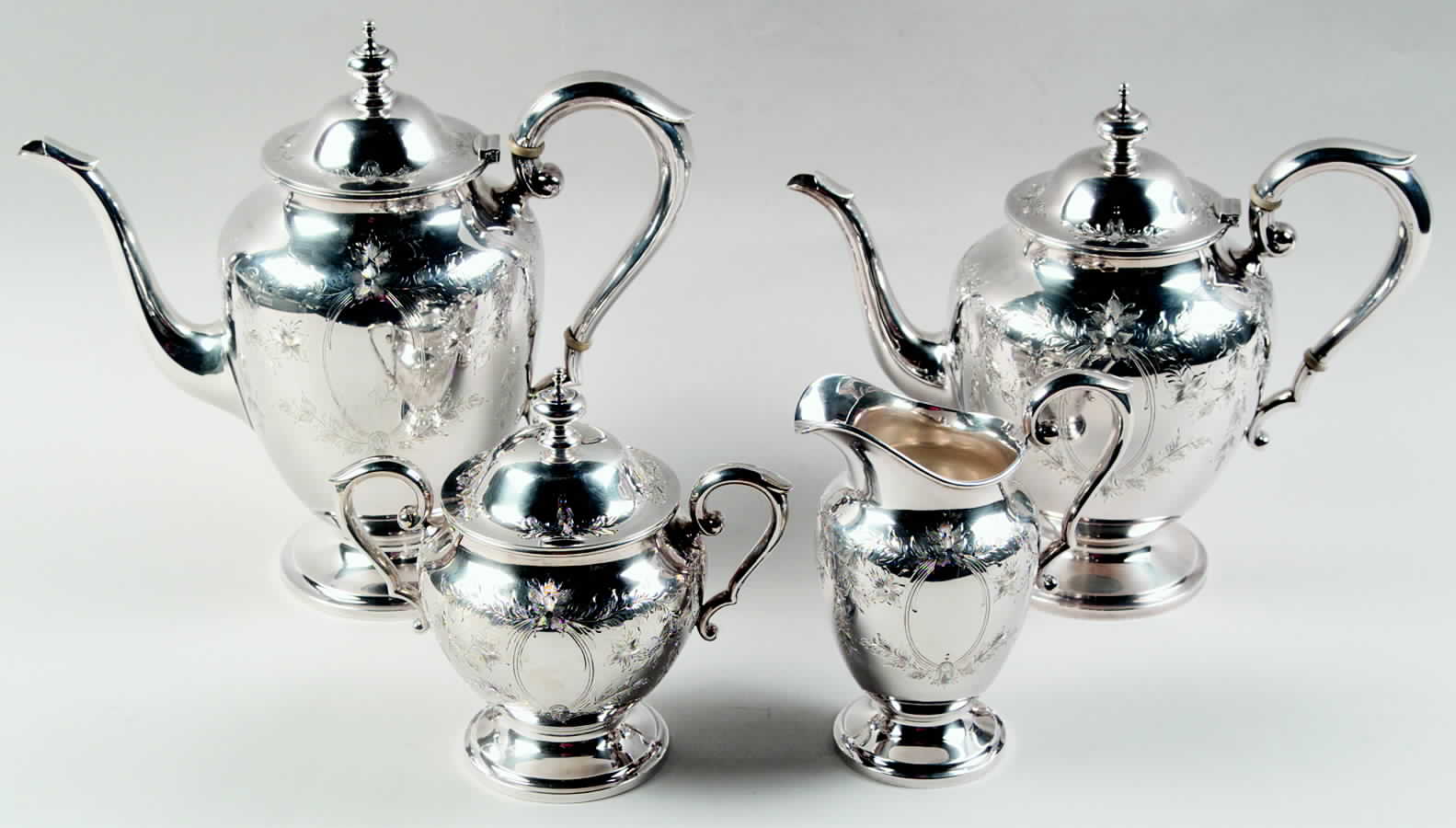 Primrose (Sterling, Hollowware) 4 Piece Tea Set (SCP, STP, SCR, SSU) by Kirk Stieff-1