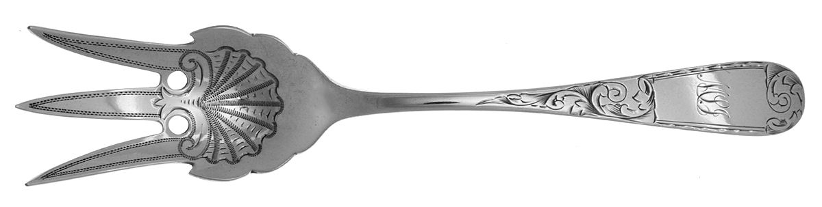Mayflower (Coin) Bright Cut Relish Fork by Kirk Stieff-1