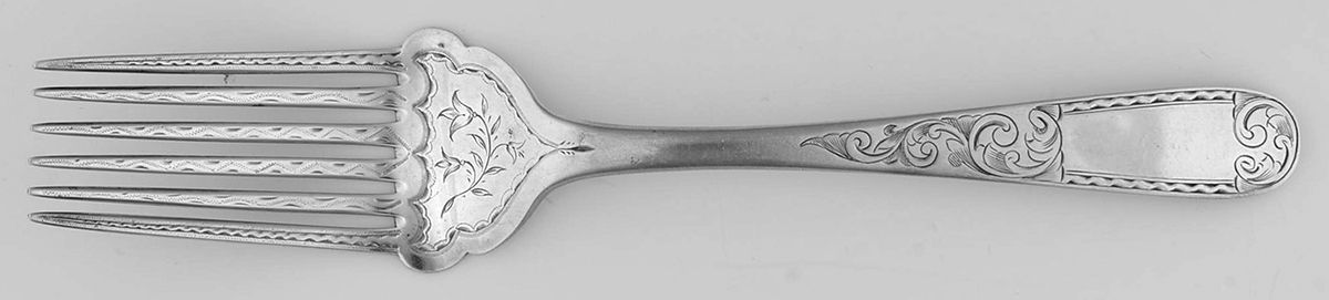 Mayflower (Coin) Bright Cut Solid Serving Fork by Kirk Stieff-1
