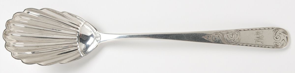 Mayflower (Coin) Serving Spoon Solid with Shell Bowl by Kirk Stieff-1