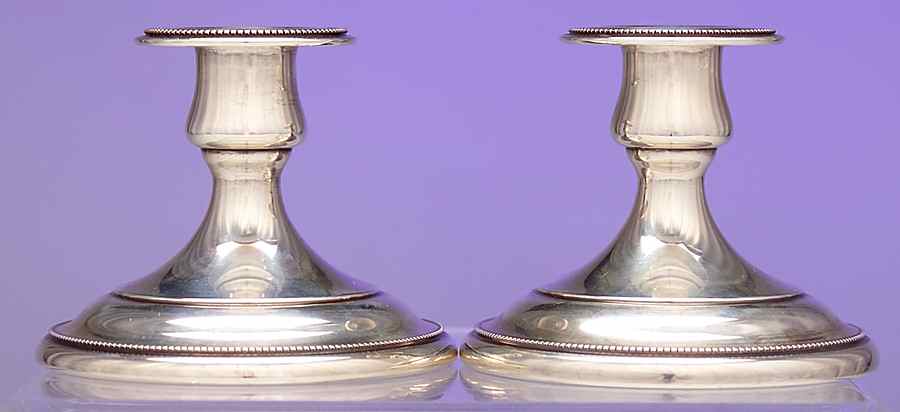 106 (Sterling, Hollowware) Pair of Weighted Console Candleholders by Kirk Stieff-1