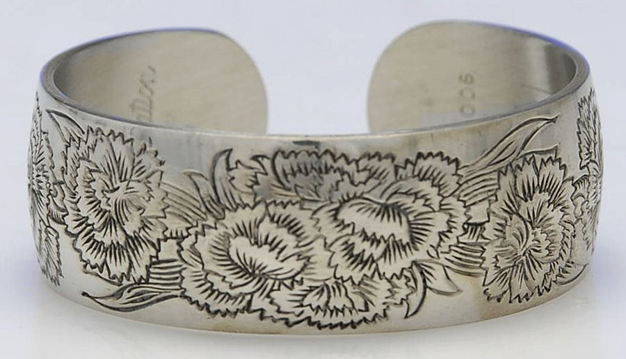 Flower of the Month (Pewter, Hollowware) Cuff Bracelet by Kirk Stieff-1