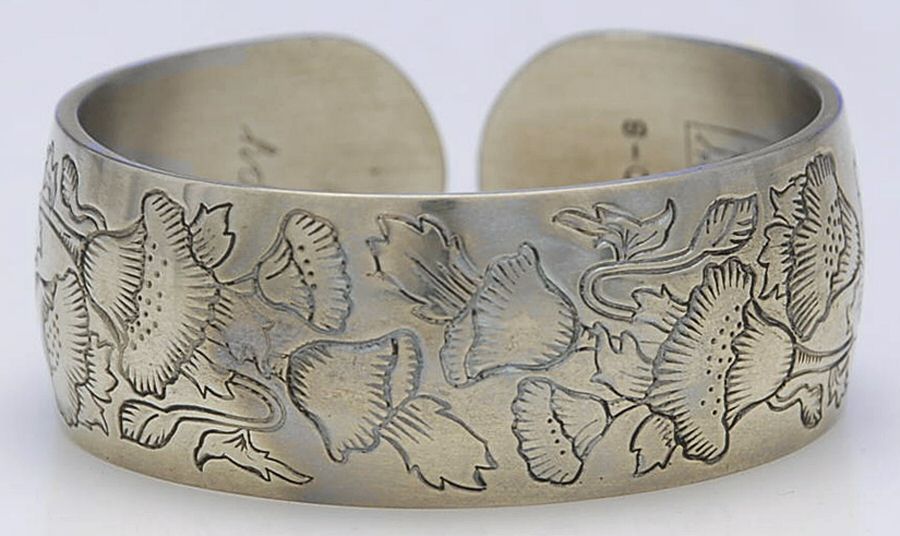 Flower of the Month (Pewter, Hollowware) Cuff Bracelet by Kirk Stieff-1
