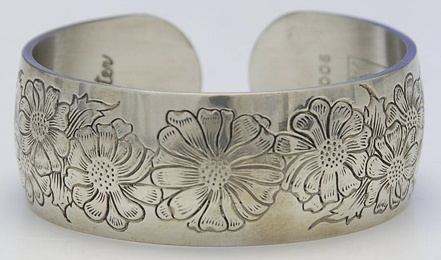 Flower of the Month (Pewter, Hollowware) Cuff Bracelet by Kirk Stieff-1