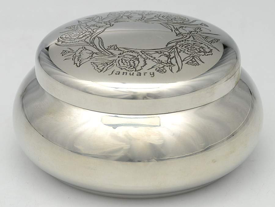 Flower of the Month (Pewter, Hollowware) Covered Box by Kirk Stieff-1