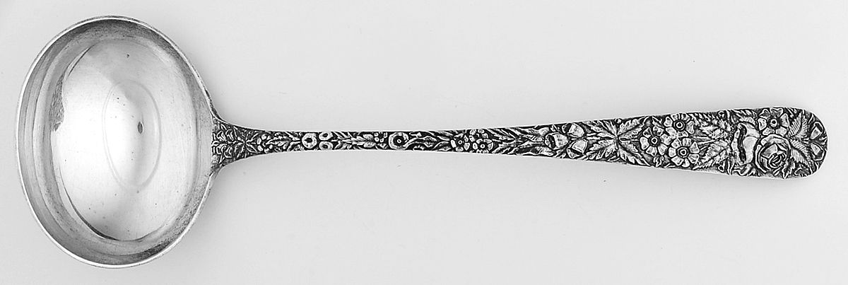 Repousse (Sterling, Coin, 1830) Solid Soup Ladle by Kirk Stieff-1