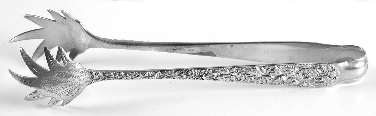Repousse (Sterling, Coin, 1830) Large Ice Serving Tongs with Claw Tips by Kirk Stieff-1