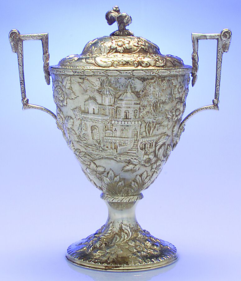 Repousse-Full Chased-Landscape (Coin) Sugar Bowl with Lid by Kirk Stieff-1
