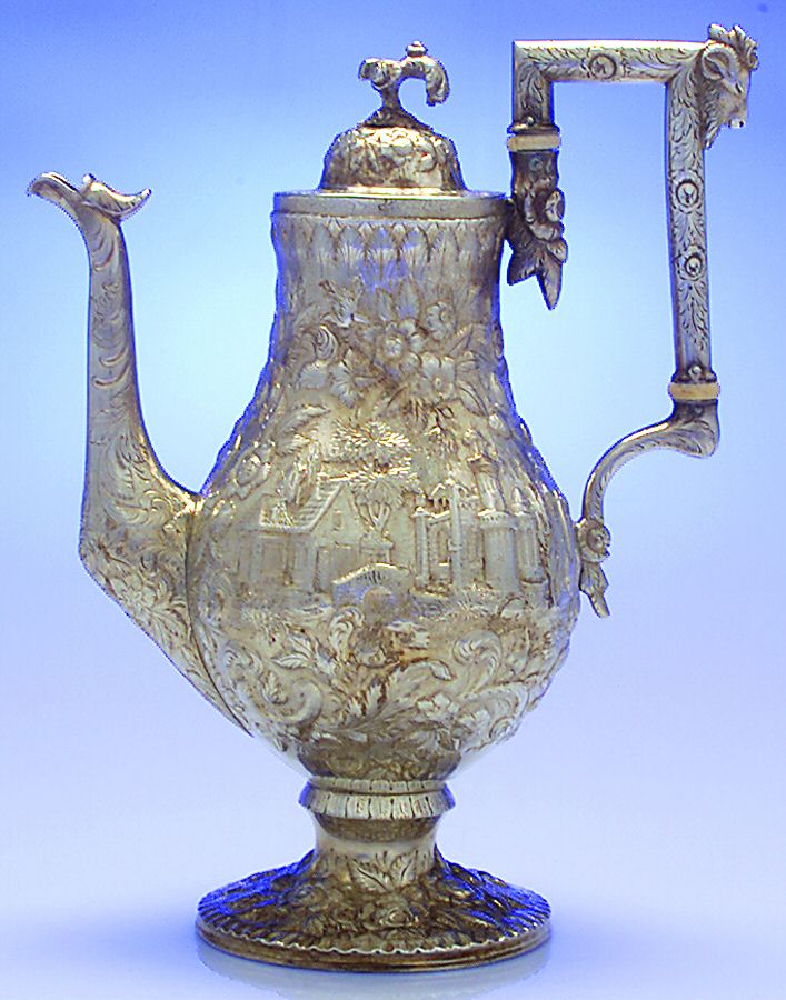 Repousse-Full Chased-Landscape (Coin) Teapot by Kirk Stieff-1