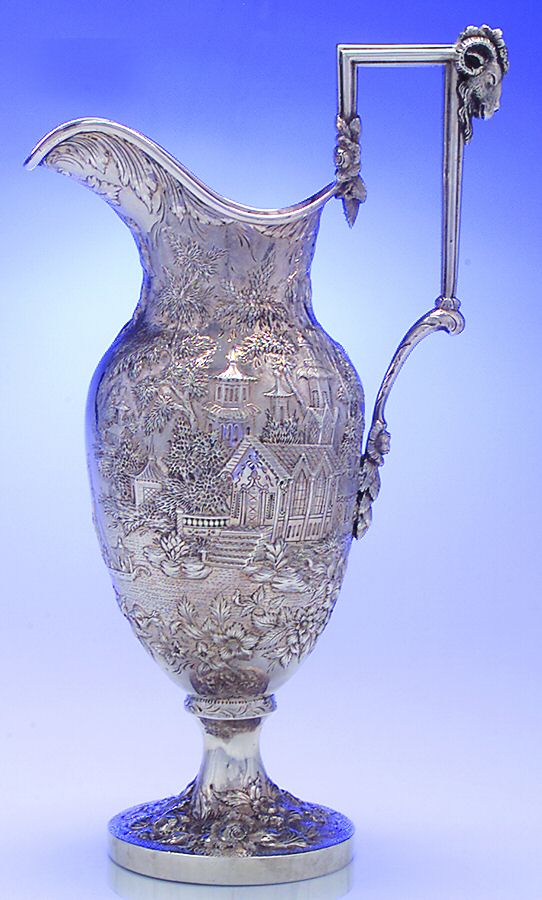 Repousse-Full Chased-Landscape (Coin) Footed Ewer/Pitcher by Kirk Stieff-1