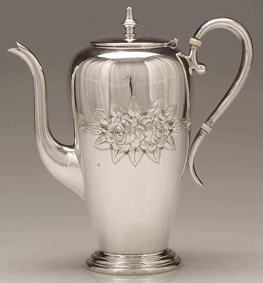 Stieff Rose-Partial Chased (Strl, 1892, Hlwr) Sterling Demitasse Pot by Kirk Stieff-1