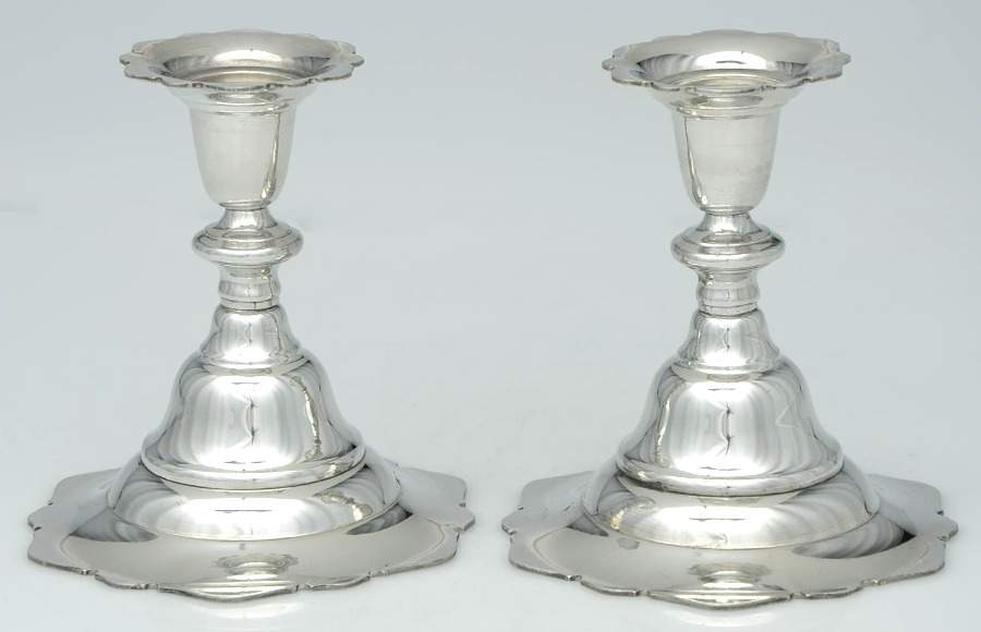 Capella (Pewter, Hollowware) Pair of 4" Console Candleholders by Kirk Stieff-1