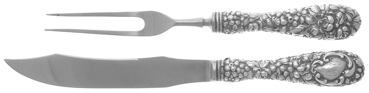Stieff Rose (Sterling, 1892, No Monograms) Small 2-Piece Steak Carving Set w/Stainless Blade by Kirk Stieff-1