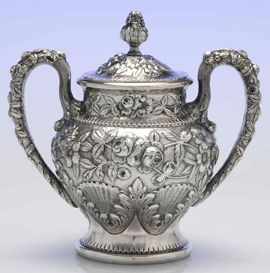 Repousse-Full-Hand Chased (925-1000) Sugar Bowl & Lid by Kirk Stieff-1