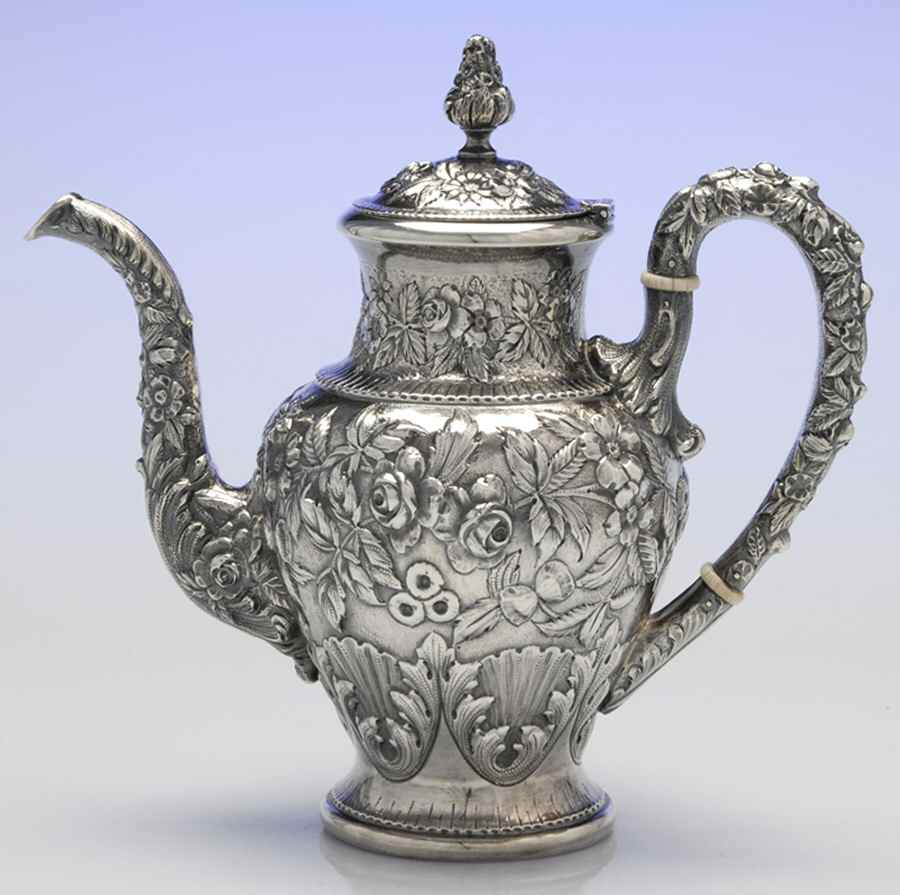 Repousse-Full-Hand Chased (925-1000) Teapot by Kirk Stieff-1