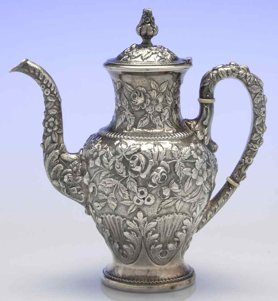 Repousse-Full-Hand Chased (925-1000) Coffee Pot by Kirk Stieff-1