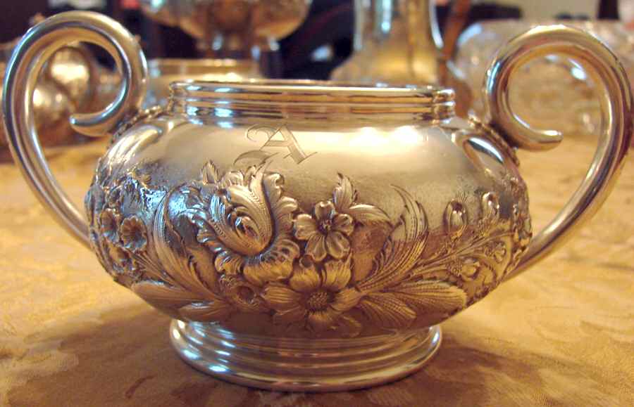 Repousse-Partial Chase-Floral (1103, SKirk&Son Inc) Sugar Bowl No Lid by Kirk Stieff-1