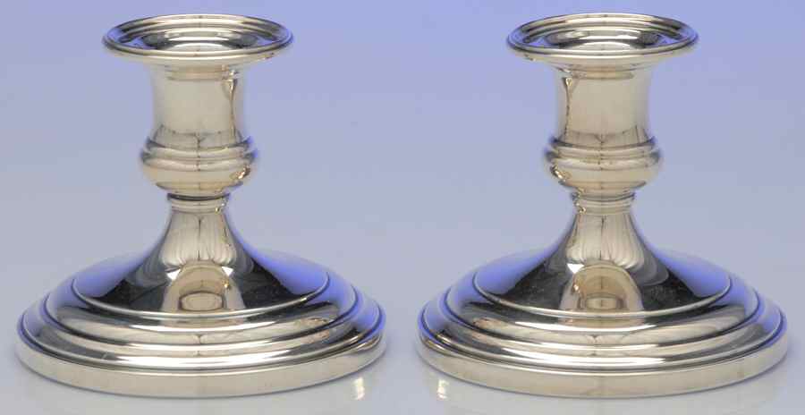 8 (Sterling, Hollowware) Pair of 3" Console Candleholders by Kirk Stieff-1