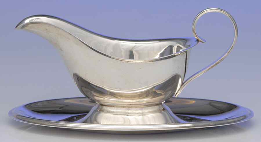 51 (Sterling, Hollowware) Sterling Gravy Boat with Attached Underplate by Kirk Stieff-1