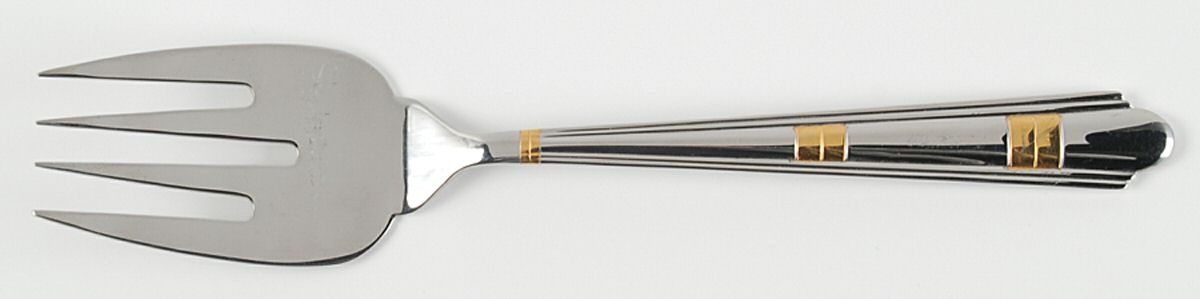 KCA5 (Stainless, Gold Accent) Large Solid Cold Meat Serving Fork by Karaca-1