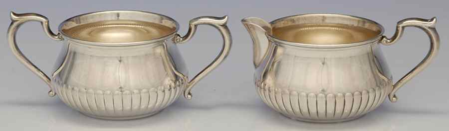 72A (Sterling, Hollowware) Mini Sterling Creamer and Open Sugar by Kirk Stieff-1