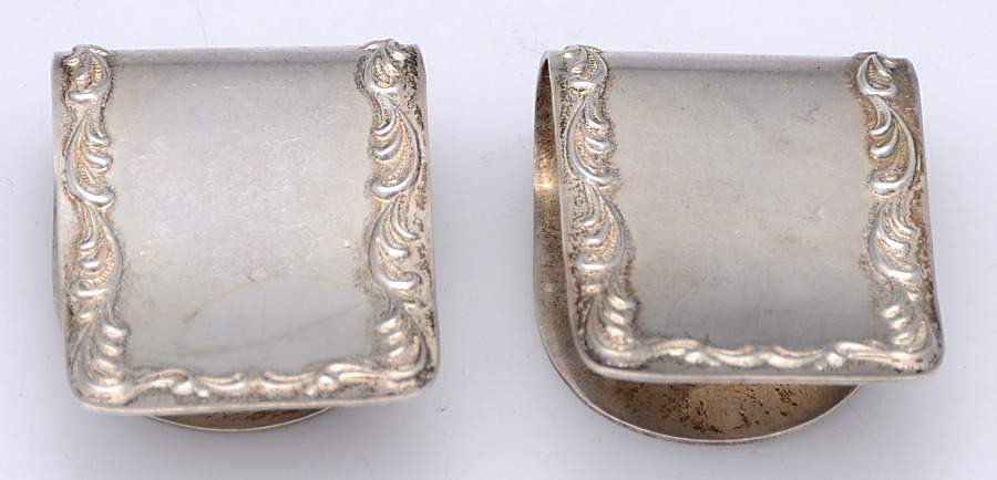 27 (Sterling, Hollowware, Scrolls) Napkin Clip-Set of 2 by Kirk Stieff-1