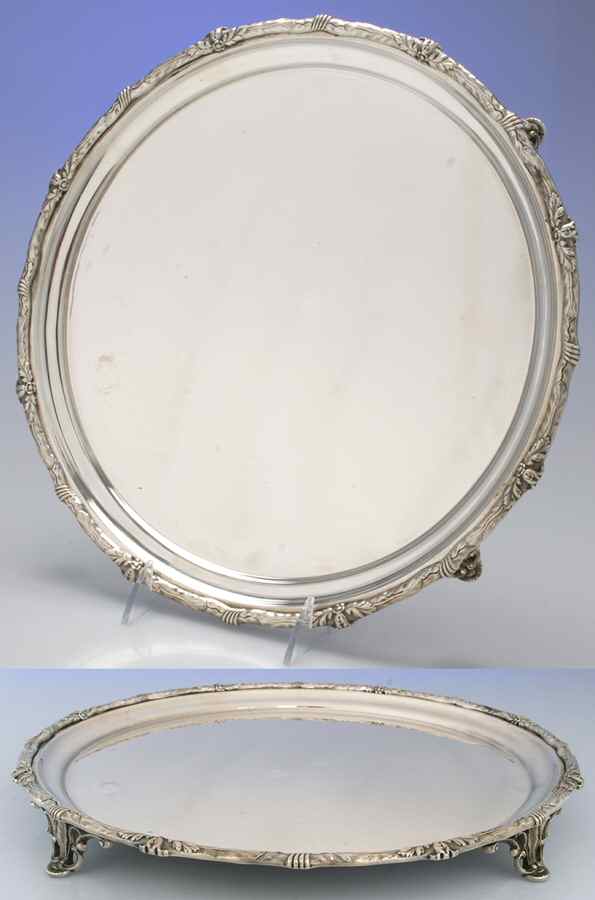 3613 (Sterling, Hollowware) 12" 4 Toed Round Salver by Kirk Stieff-1