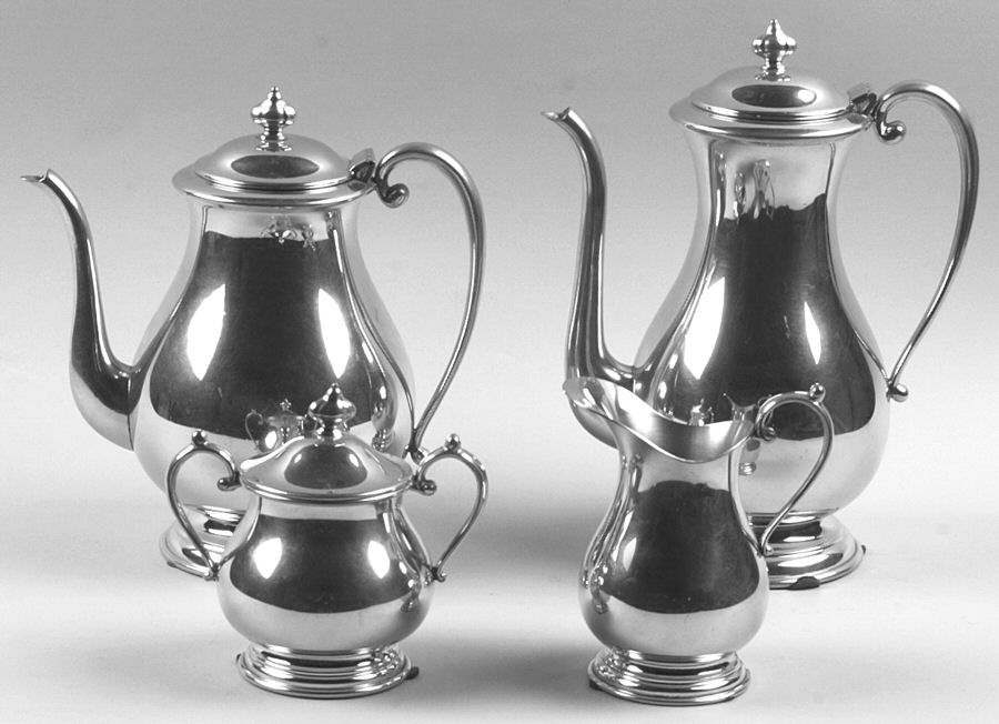 602 (Pewter, Hollowware) 4 Piece Tea Set (CP, TP, CR, SU) by Kirk Stieff-1