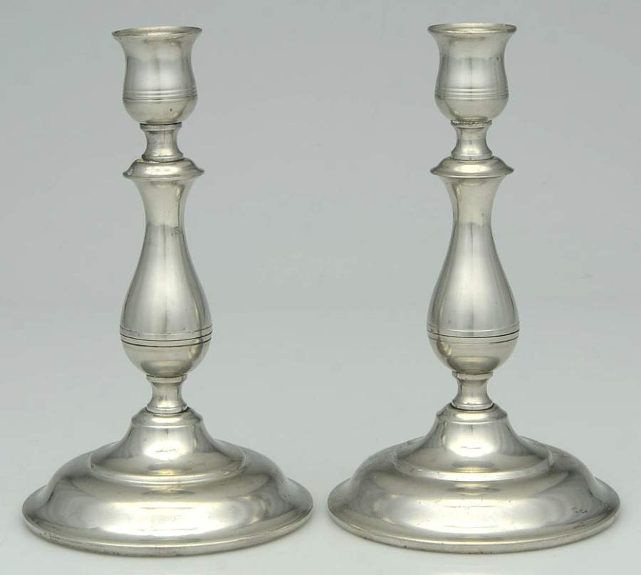 P113 (Pewter, Hollowware) Pair of 7" Candlesticks by Kirk Stieff-1