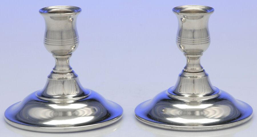 P113 (Pewter, Hollowware) Pair of 3" Console Candleholders by Kirk Stieff-1