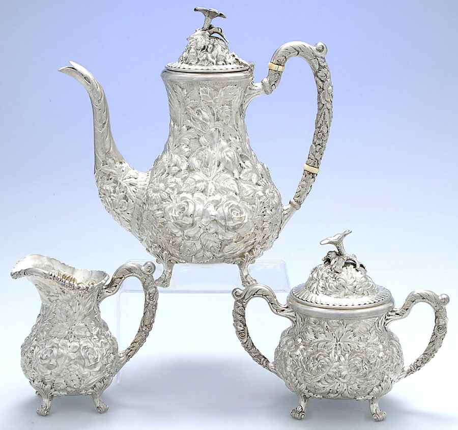 Stieff Rose (Sterling, Hollowware, 700 Series) 4 Piece Tea Set (SCP, STP, SCR, SSU) by Kirk Stieff-1