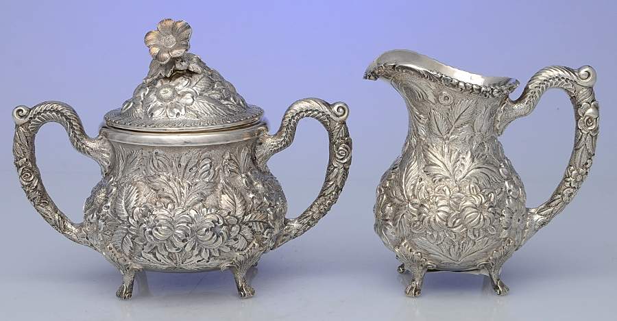Stieff Rose (Sterling, Hollowware, 700 Series) Creamer & Sugar Bowl with Lid Set by Kirk Stieff-1