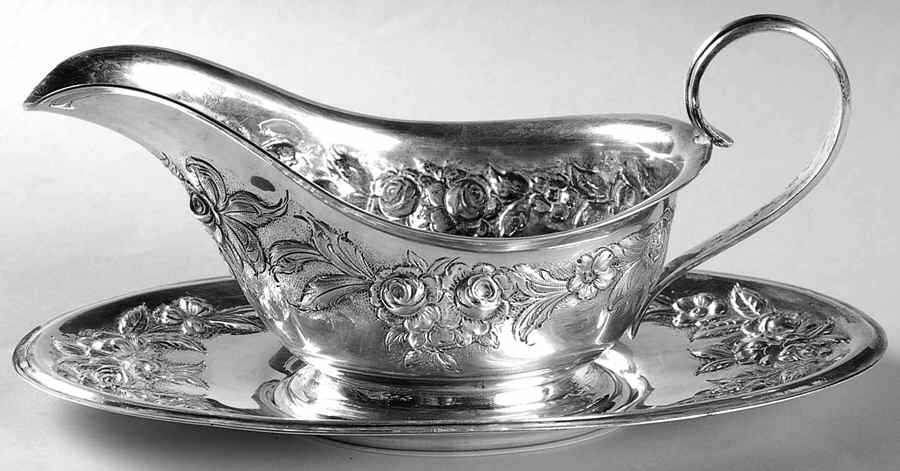 Rose (Sterling, Hollowware) Sterling Gravy Boat & Underplate by Kirk Stieff-1