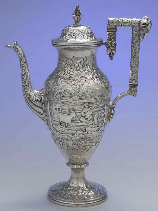 Repousse-Full Chased-Landscape Coffee Pot by Kirk Stieff-1