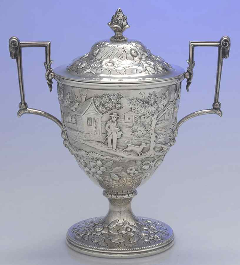 Repousse-Full Chased-Landscape Sugar Bowl & Lid by Kirk Stieff-1