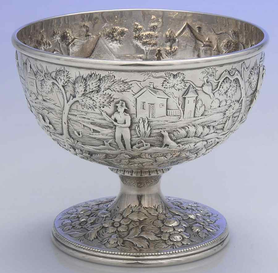 Repousse-Full Chased-Landscape Waste Bowl by Kirk Stieff-1