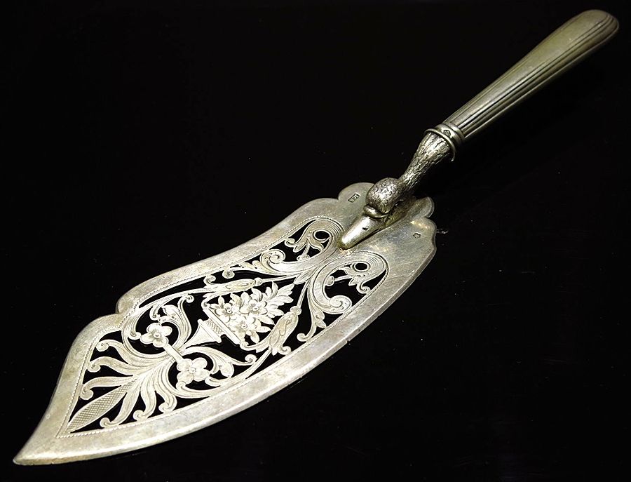 KLH4 (Sterling) Hollow Handle Fish Serving Knife W/Sterling Blade by Joseph Carl Klinkosch-1