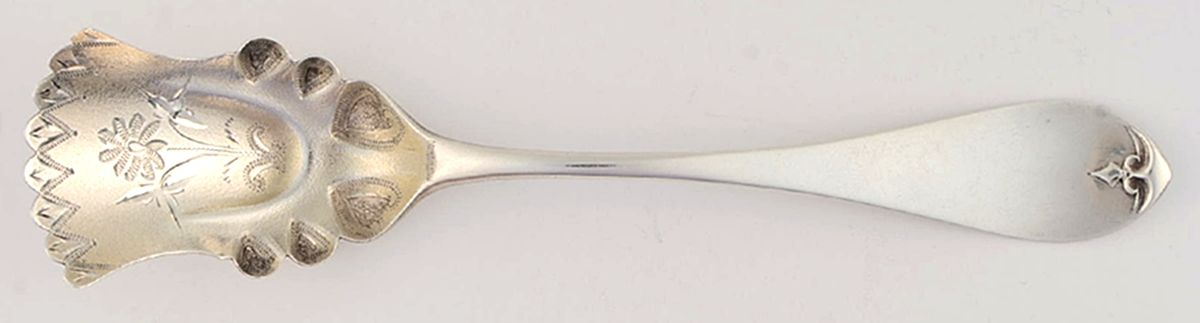 Antique (Coin) Sugar Shell Spoon, Bright Cut by Knowles & Ladd-1