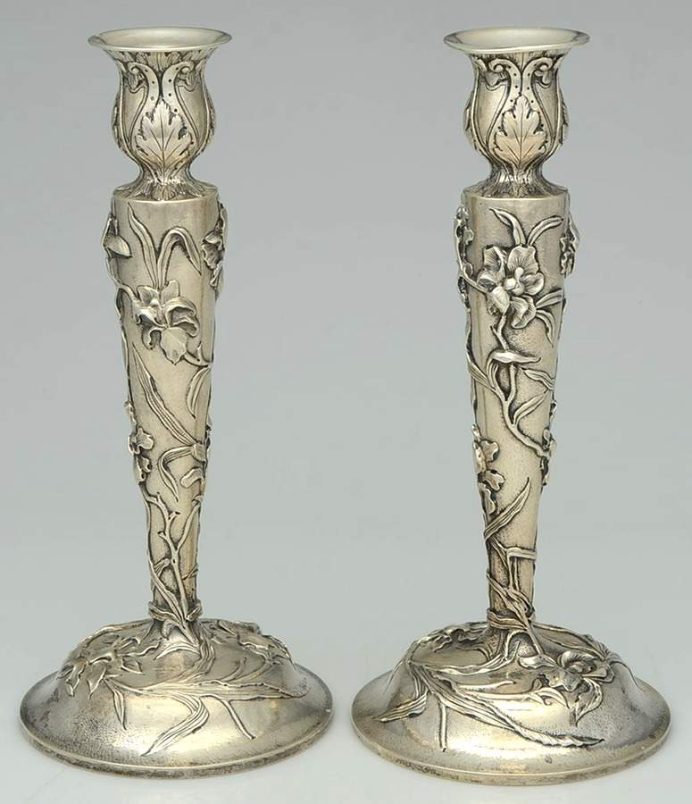 52 (Sterling, Hollowware) Pair of Weighted Candlesticks by Kirk Stieff-1