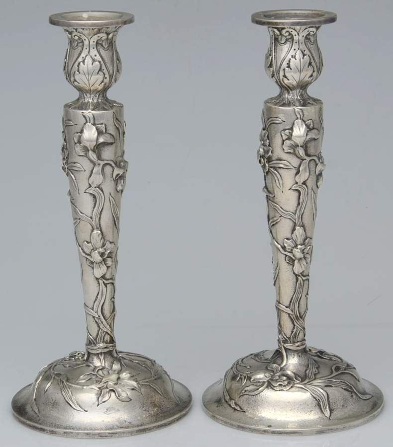 52 (Sterling, Hollowware) Pair of Weighted Candlesticks with Bobeche by Kirk Stieff-1