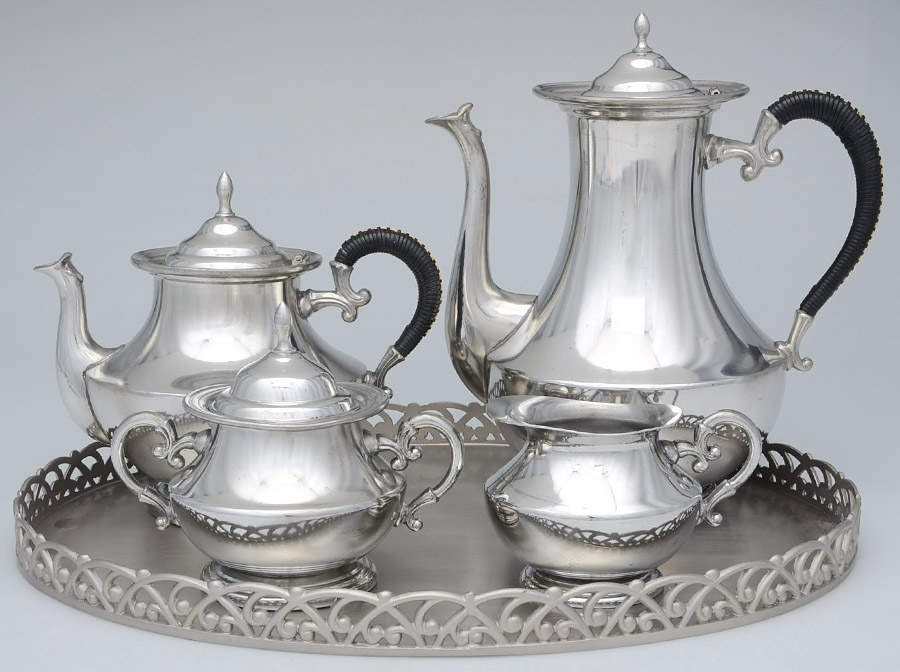 KUZ1 (Pewter, Hollowware) 5 Piece Tea Set (CPBH, TPBH, CR, SU, GAT15C) by C Kurz & Co-1