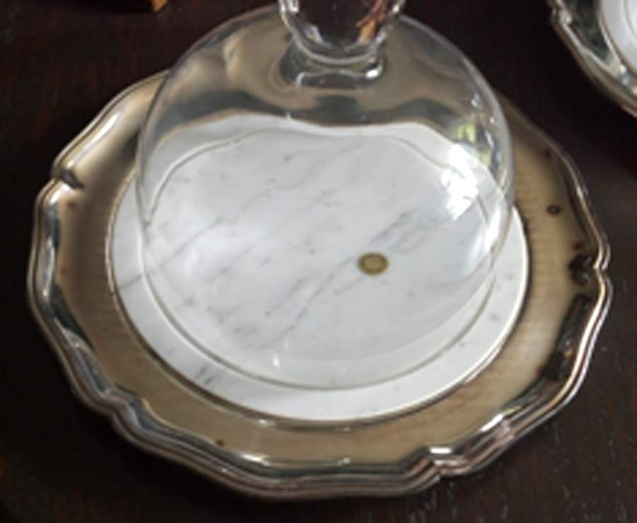 Silverplate Hollowware Cheese Dish w/Marble Base, Metal Hdls & Glass Dome by Leonard Silver Mfg Co-1