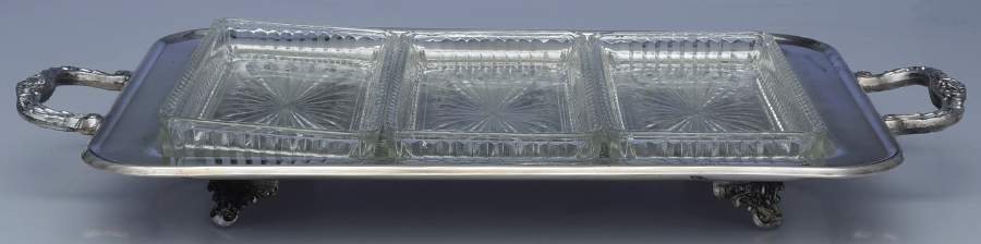 Silverplate Hollowware 1 Glass Liner for a 3 Part Rectangular Relish by Leonard Silver Mfg Co-1