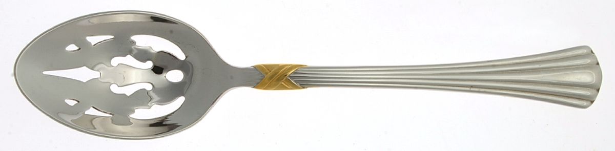 Mountain View Gold (Stainless, Gold Accent) Pierced Tablespoon (Serving Spoon) by Lenox-1