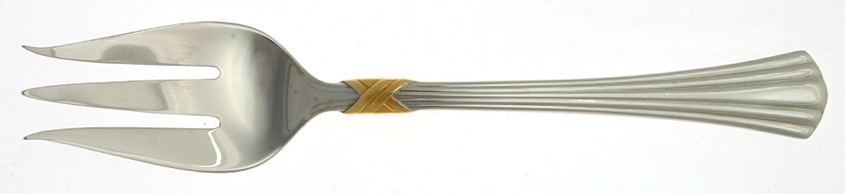 Mountain View Gold (Stainless, Gold Accent) Medium Solid Cold Meat Serving Fork by Lenox-1