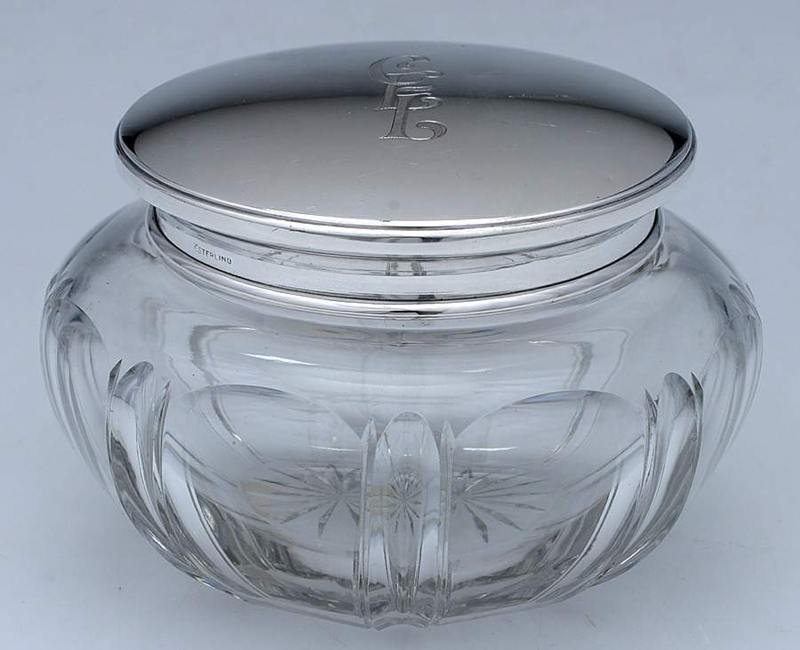 Sterling Hollowware Powder Jar, Crystal Bowl and Sterling Lid by La Pierre Silver-1